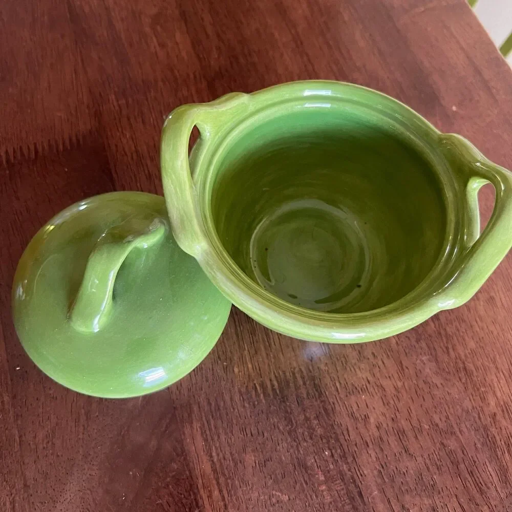 POTTERY BARN *Paella* Mini Baking Crock Ramekin With Handles & Lid Green